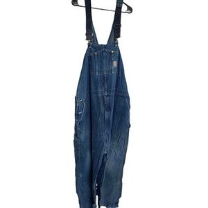 Vintage Carhartt Bib Work Overalls Blue Denim Jean Suspenders R08 DNM 54 x 32
